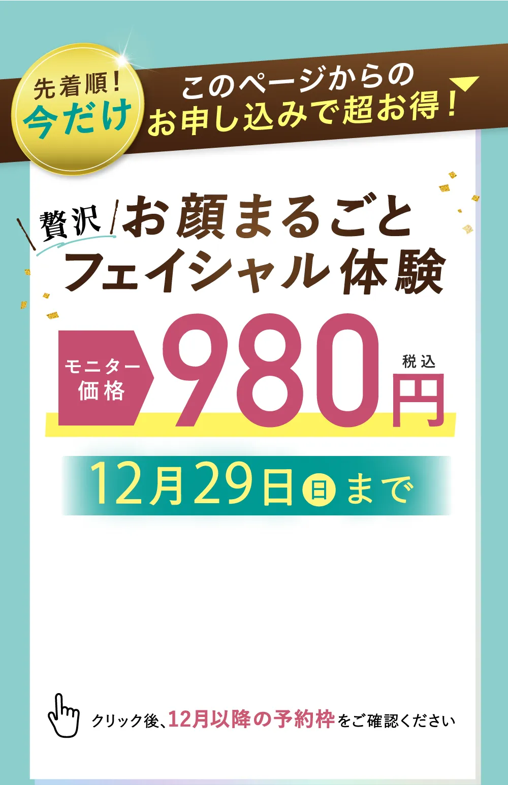 お顔まるごとフェイシャル体験モニター価格980円